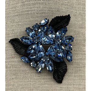 Vintage Weiss Japanned Light Sapphire Blue Double Tiered Statement Brooch
